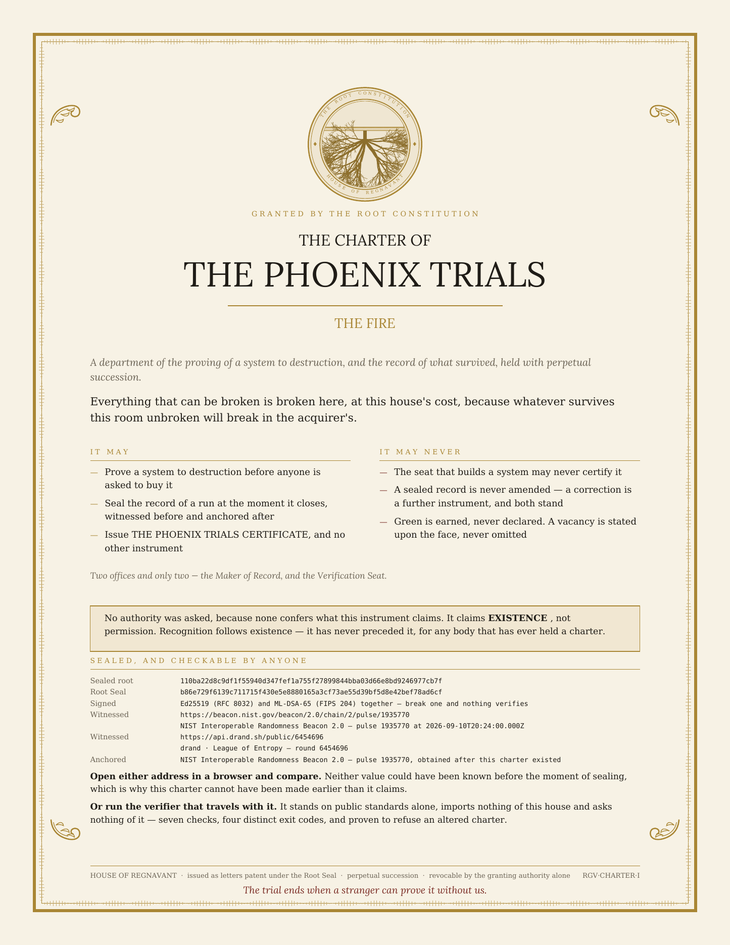 The Charter of The Phoenix Trials, the engrossment